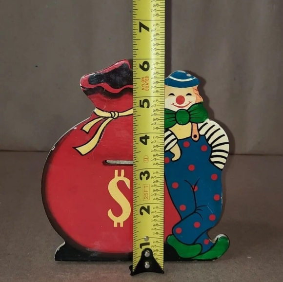 Moneybag Clown Piggy Bank Vintage Justen Products Wood Coin Bank - Picture 7 of 9